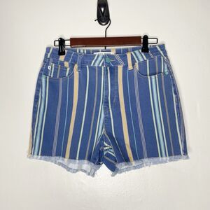 Judy Blue High Rise Striped Shorts Stretchy Denim Women’s Size Large